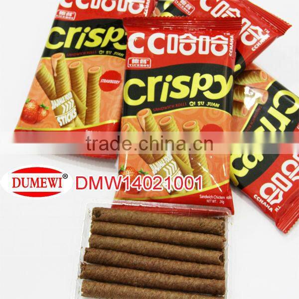 Bag Wrapped Matcha Flavored Filling Rolls Wafer Biscuits