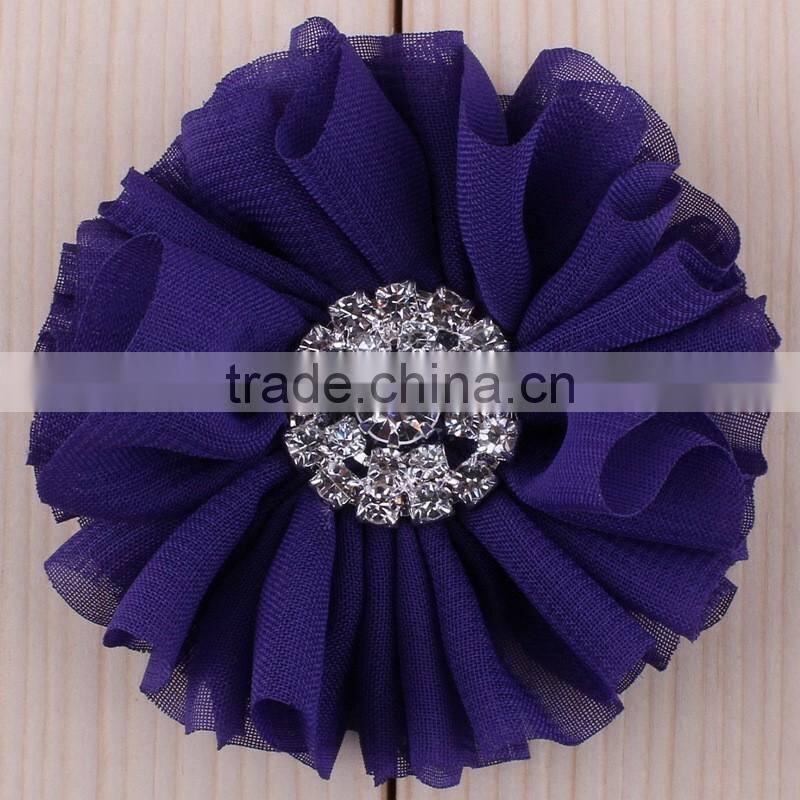 fabric chiffon flower clip with rhinestone center for kids hair accessories