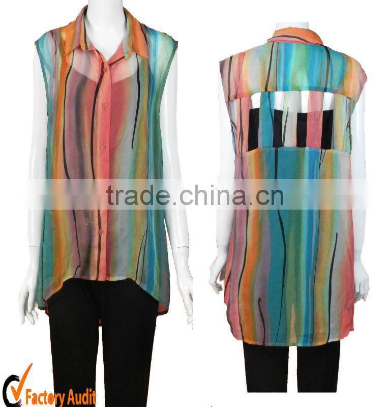 2013 print sleeveless blouses for ladies