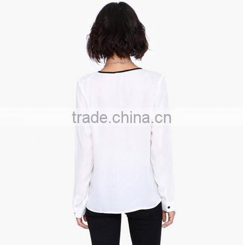 OEM Ladies Long Sleeve White Chiffon Blouse