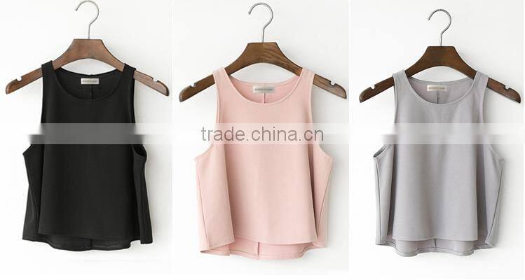 2016 New Fashion Girls Suits 2 Pieces Round Collar Sleeveless Tops+Slim Thin Korean Style Ultra-wide-leg Loose Trousers