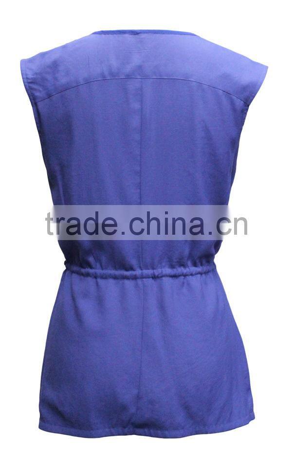 2014 newly and superior quality fashion deep v neck sleeveless sexy down blouse