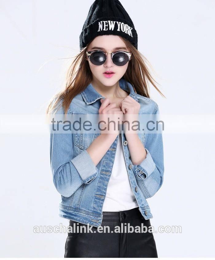 2016 latest korean style long sleeve designer jean jacket designs customized