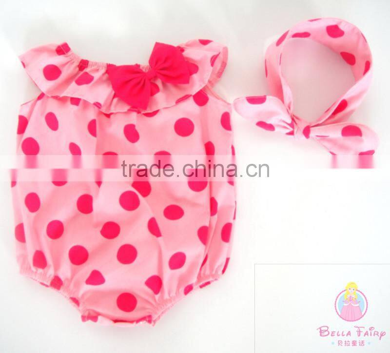 Summer Baby Clothes Romper and headbands set Bow Baby Girls Onesie