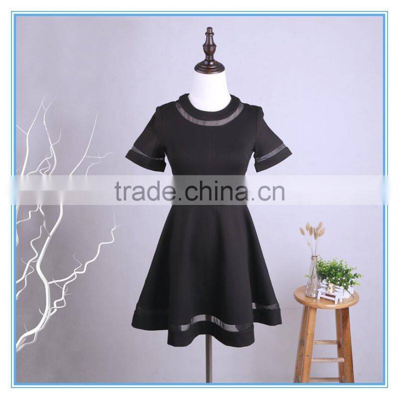 2016New Arrival Ladies Western Dress Designs Skater Short Umbrella Dress With Mesh Insert