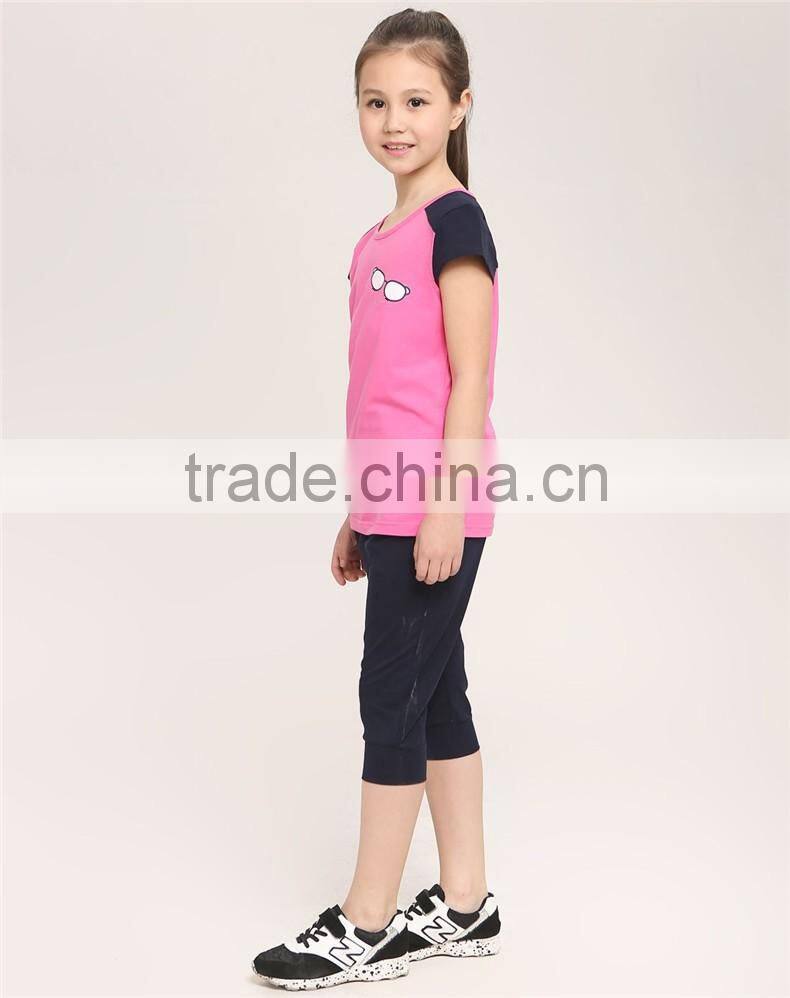 2016 fashion dress leisure short sleeves t shirt children's suit of clithes for little girls