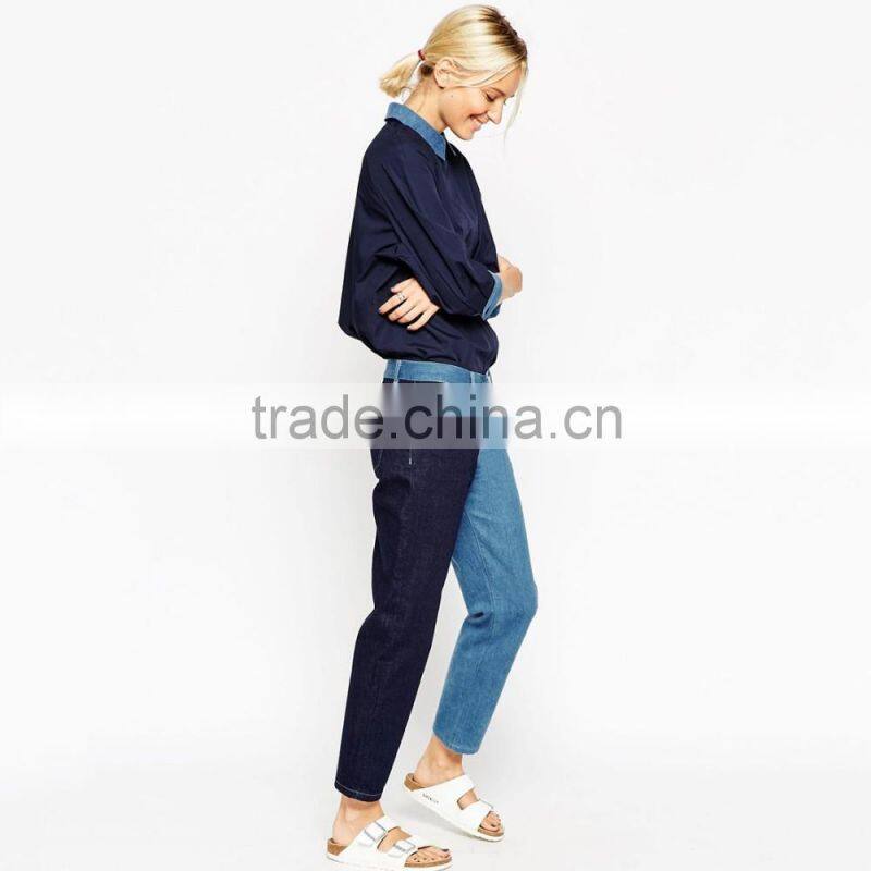 new fashion different color block ladies jeans pants