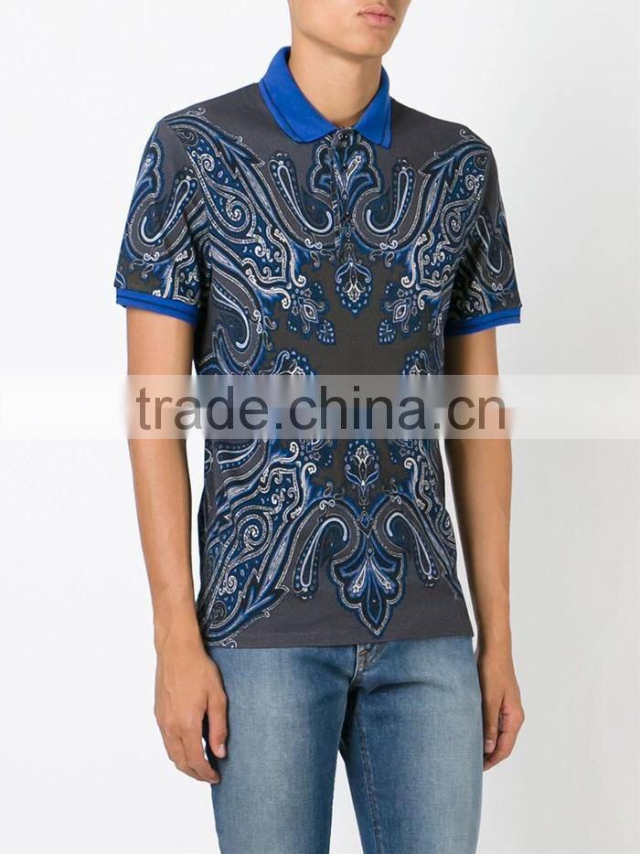 Modern fashion design paisley print polo shirts men