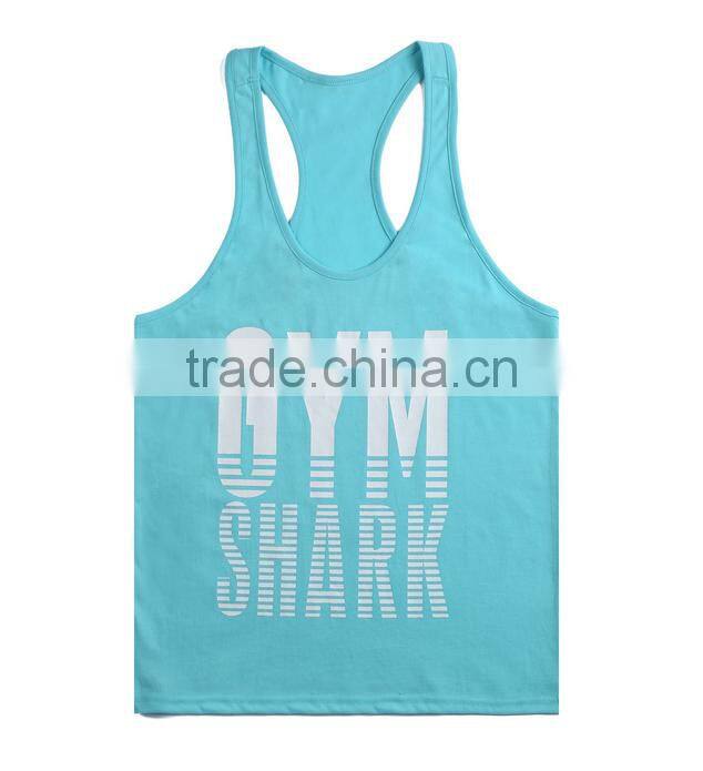Customized OEM Brand Logo GYM Shark Sleeveless Fitness Sportwear GYM Vest Cotton Stringer Bodybuilding Men GYM Shark Tank Top