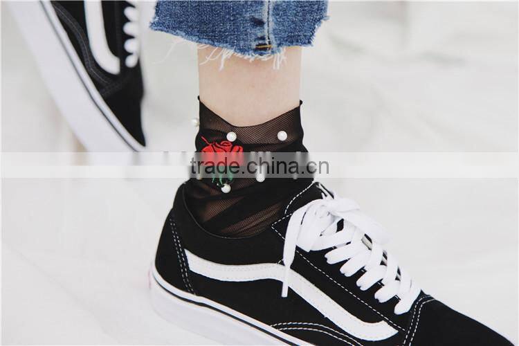 WS-4 Sexy Breathable Silk Heap Heap Soft Elasticity Black Fishnet Lace Flower Mesh Ankle Fashion Socks Summer Style