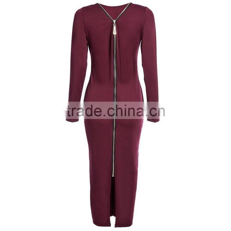 New arrive Autumn lady Elegant Dress Long Sleeve Full Zipper Tight pencil dress
