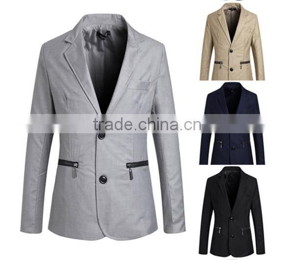 1pc hot sale with zipper pattern turn down callor long sleeve cotton and polyester bussiness blazer