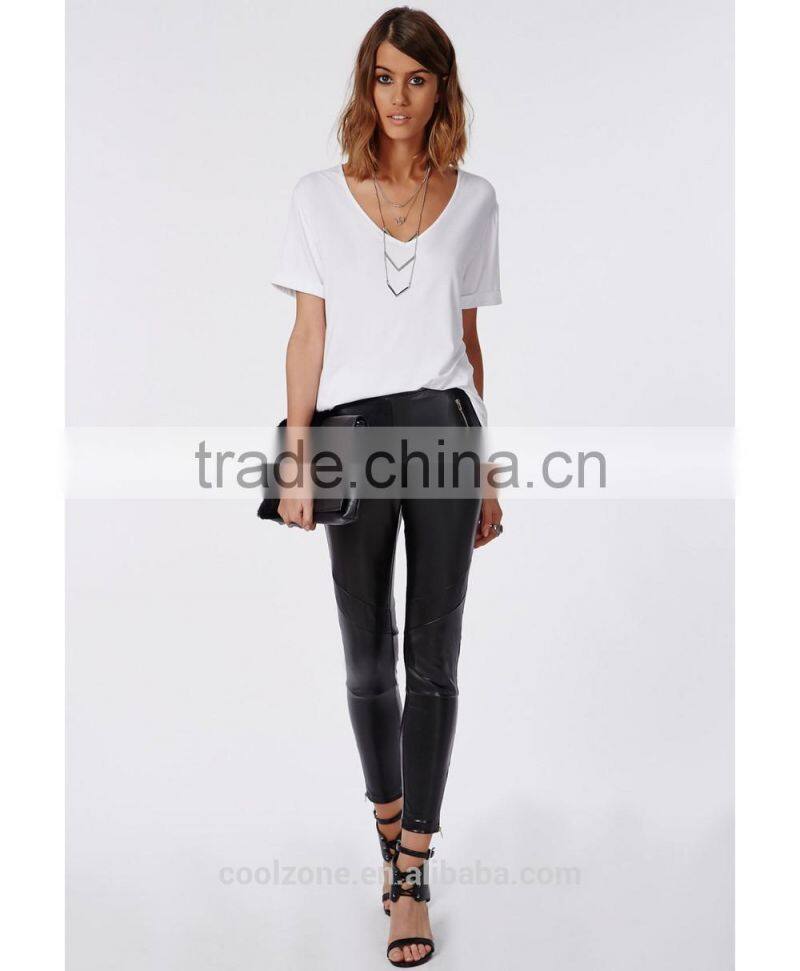 2015 Wholesale v neck loose short sleeve women t shirt custom plain t shirt