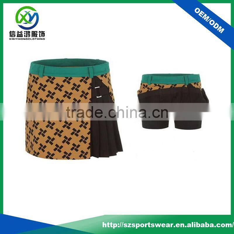 2016 hot sell contrast color combination fashion golf skirt with short