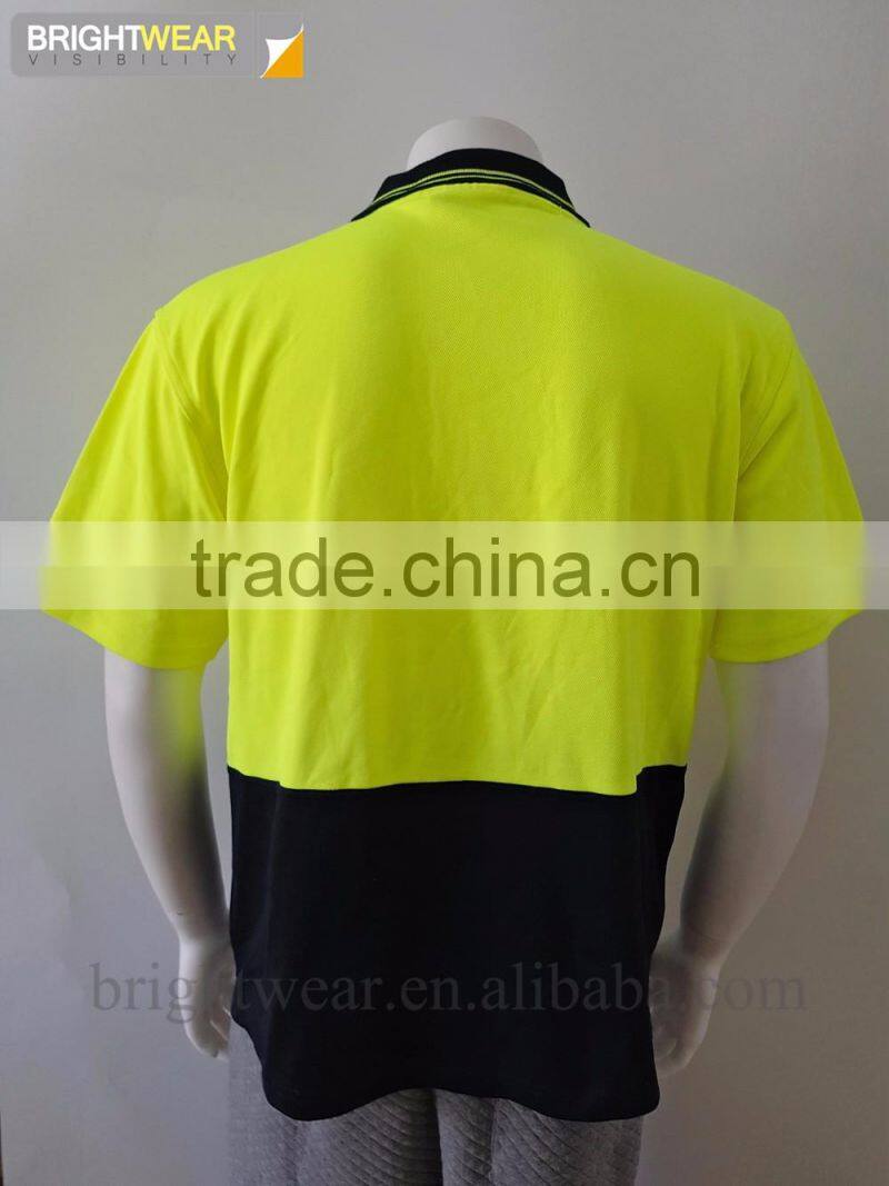 Mens high visibility two-tone reflective polyester/cotton chest pocket safety polo shirt