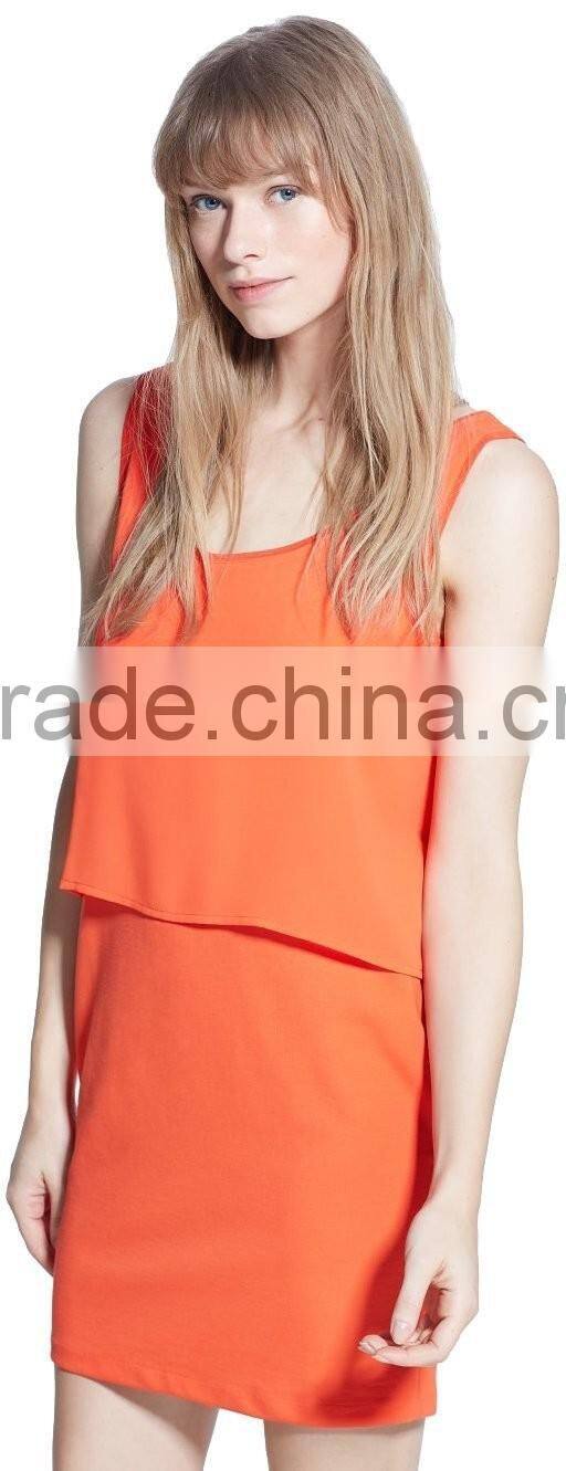 Girls orange and black solid color chiffon sleeveless short dress wholesale