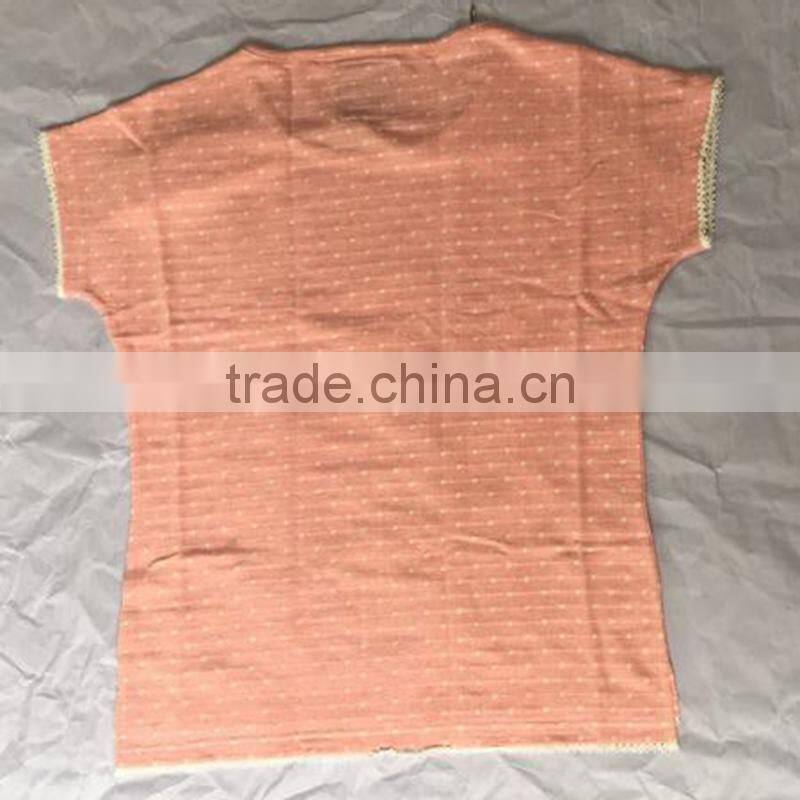 Designer Pink Lace Trim Striped T Shirt for Ladies