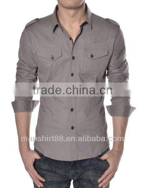 slim fit long sleeve military style casual shirt