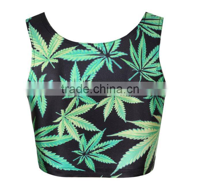 Summer Leaves front&back digital print bodybuilding half vests for womens