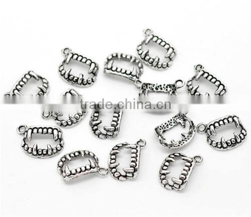 Antique Silver Halloween Vampire Fang Teeth Charms Pendants 17x12mm