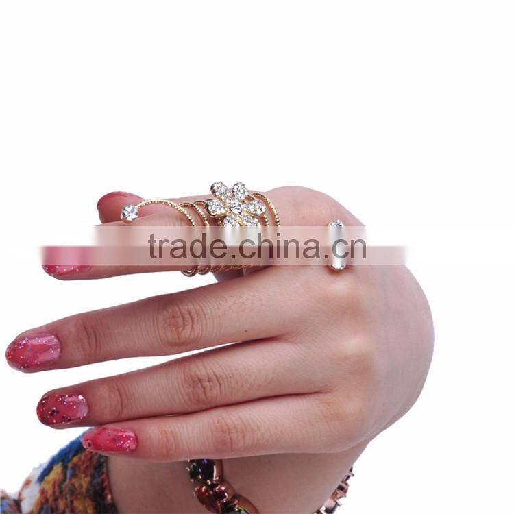 Women Alloy Rhinestone flowers Wrap Spiral Finger Rings