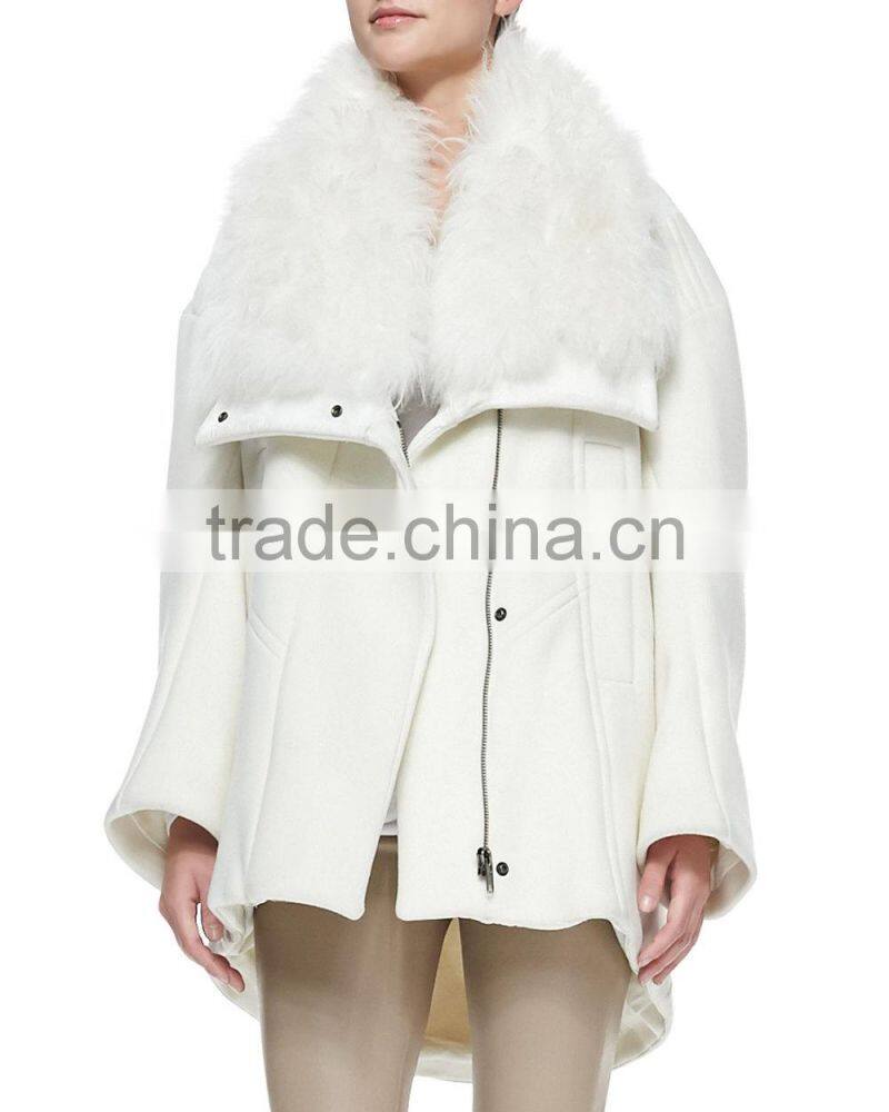 Top Quality Fur Collar Felt Long Winter Coat