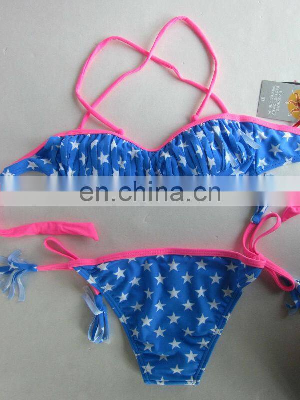 Fashion Kid's Tassels Bikini With Star Print