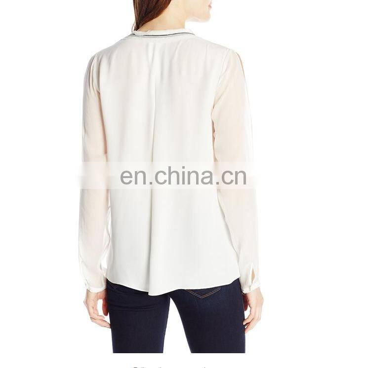 Designer clothing manufacturers in china, long sleeve cream lady shirt office uniform design