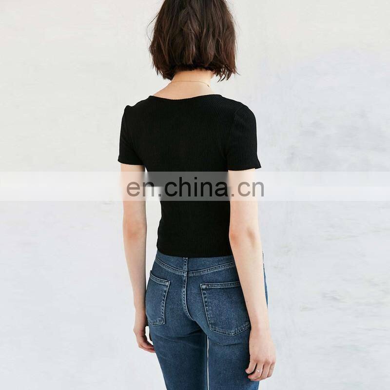 Wholesale Fashion Personalized Plain Color Scoop Neck Zipper Short Women T-shirt