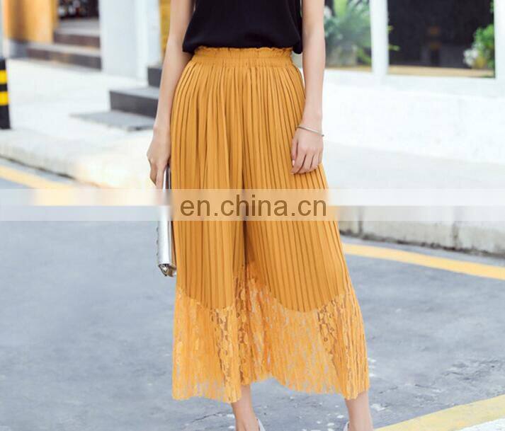 2017 fashion modern plus size pants women elastic waist pants pleated pants loose style with lace for women