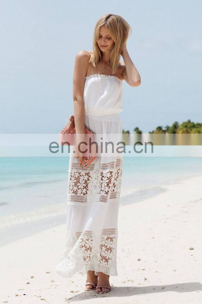 Customized beach dress, sexy solid color long dress, fairy lace beach dress 2017