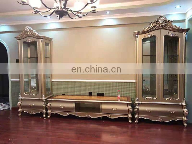 High quality european antique wooden round dinning table set 6 chairs