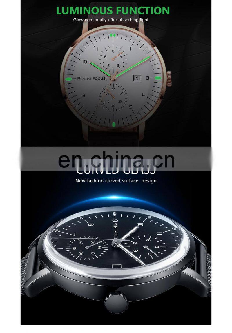 MINI FOCUS 0052 Men Quartz New Leather Band Watch Popular Chronograph Relojes Hombre Deportivo simple watch