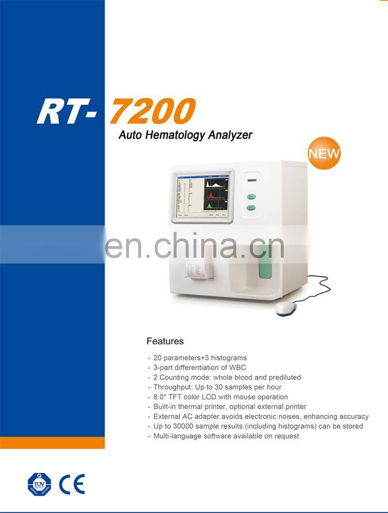 RT-7200 hematology analyzer 3 part hematology analyzer for clinic hospitals / laboratory / lab medical instruments