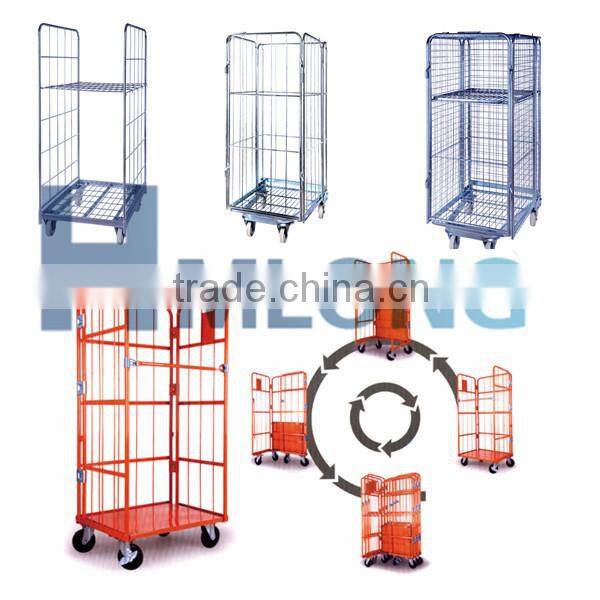 Warehouse mesh storage foldable roll trolley