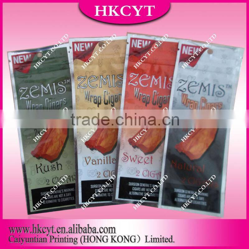 custom printing 3 sided aluminium foil cigar smoke bag with zipper