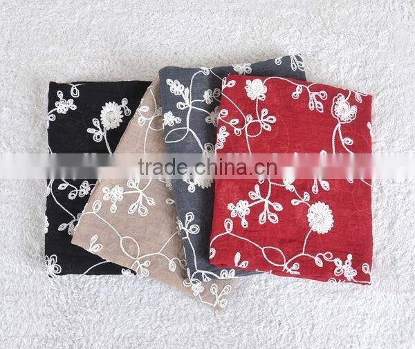 Winter Spring Fashion Long Cotton Flower Machine Embroidery Scarf
