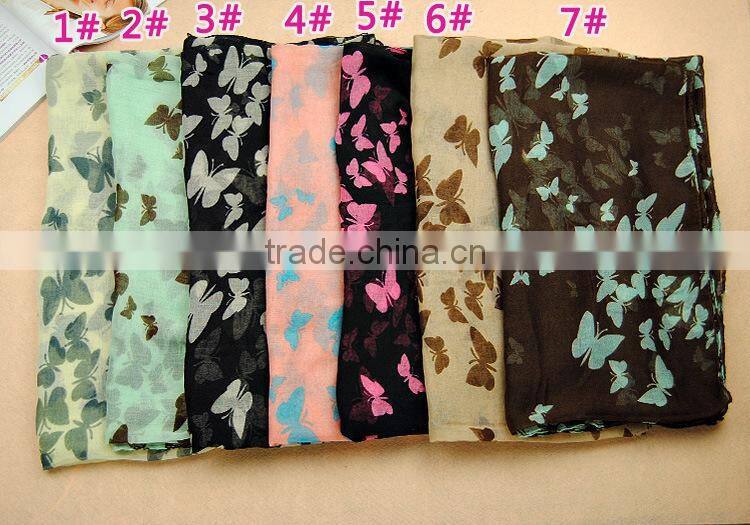 Wholesale Hot Hit New Pattern Butterfly Printing Polyester Cotton Infinity Scarf