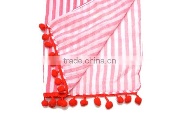 New Arrival Striped Lace Pom Pom Brim Boys Girls Baby Kids Winter Scarf