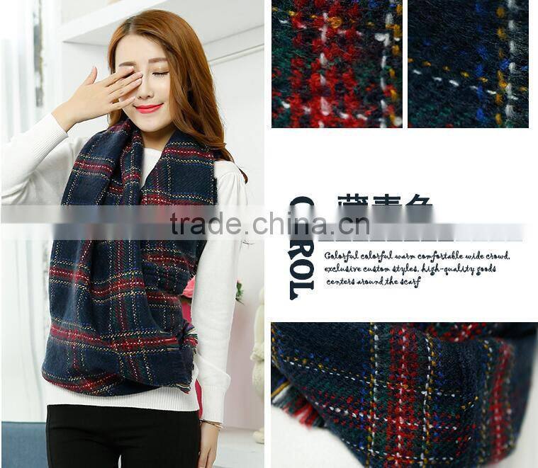 2015 Latest Design Fashion Acrylic Check Plaid Circular Neck Scarf