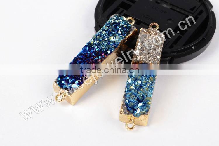 Bicolor titanium druzy bar connector-blue, silbver, green