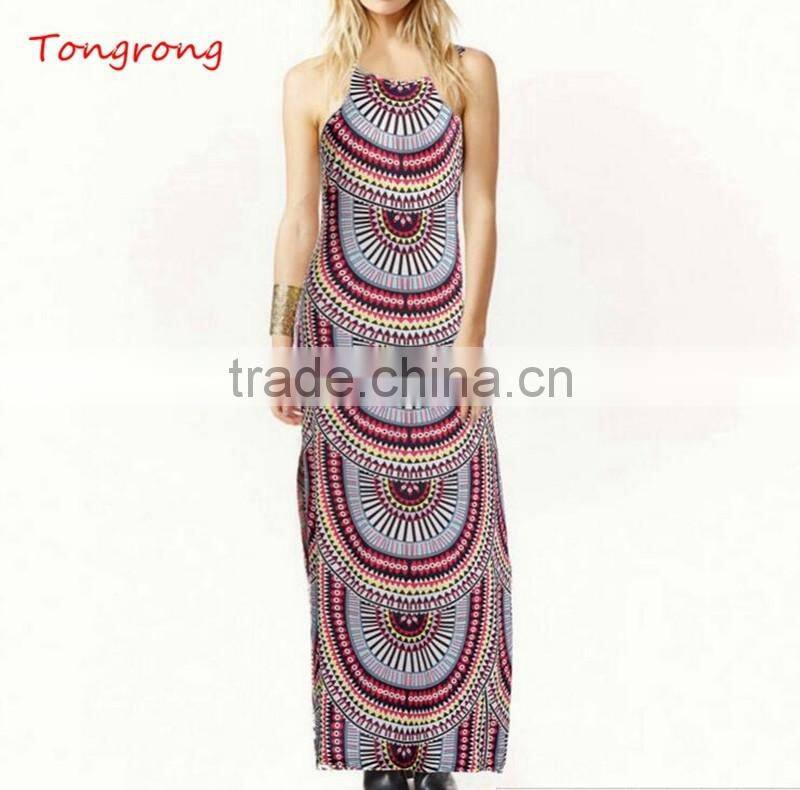 Sleeveless Print Exotic Dress With Slit Design