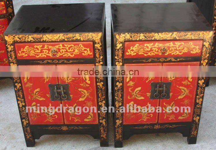 Chinese antique furniture Beijing red & black pine wood Bedside Cabinet