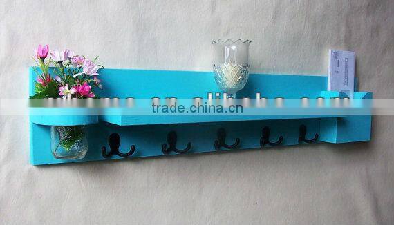 Living room MDF wall hanging shelf for home deco with clothes hooks
