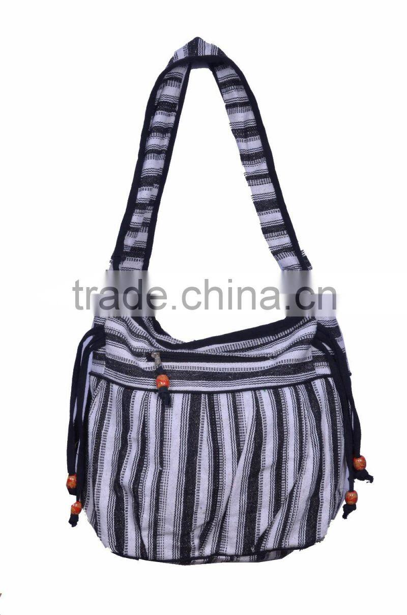 Cotton Canvas Fabric Patch Bag with bead