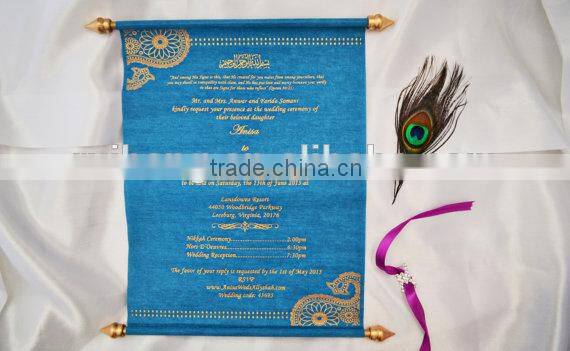 Peacock l theme Unique feather hotfoil gold in the box roya wedding invitation card