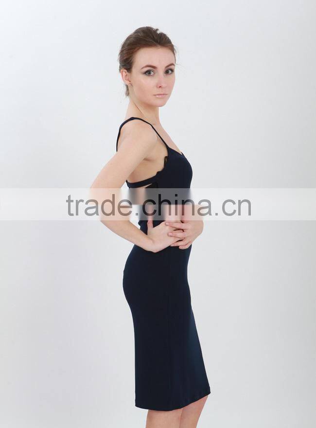 2015 New Design Sexy Spaghetti Strap Backless Black Midi Bodycon Dress