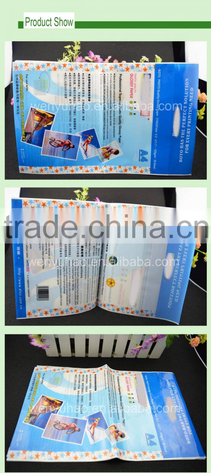custom lamination self adhesive gravure printing A4 paper packing plastic bag for photo quality glossy paper
