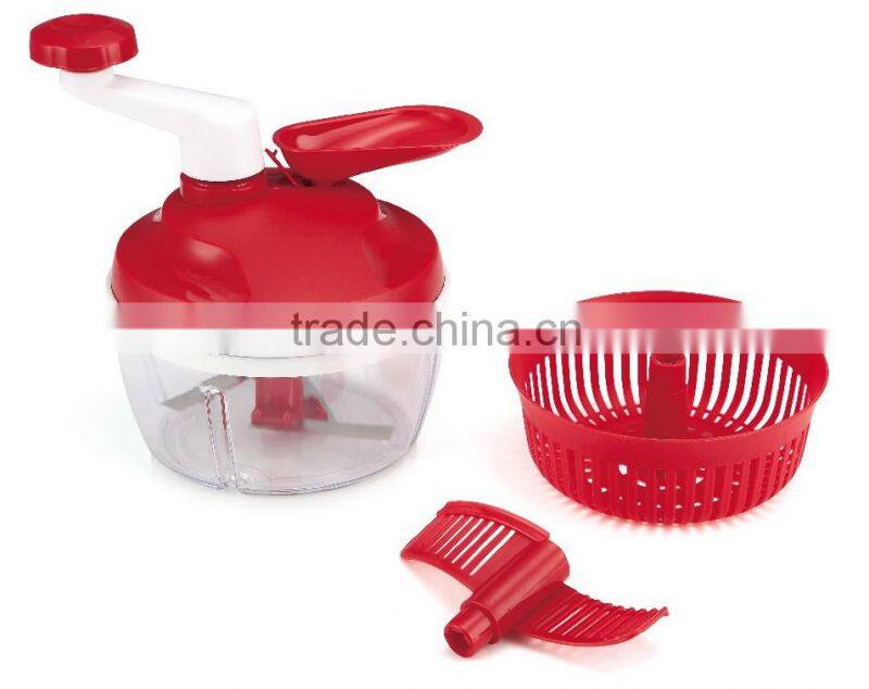 Multipurpose 3 in 1Plastic Salad Spinner with Cutter and Mixer Manual Salad Spinner with Handle Plastic Food Processor