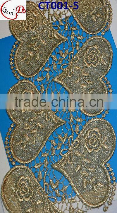 2015Hot Selling Fashion golden Lace Trim for party wedding dress OEM CT001-2
